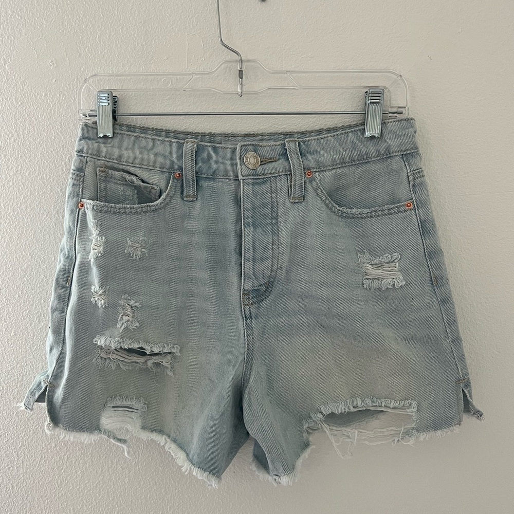 Distressed Light Blue Denim Shorts